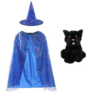 Girls Blue Witch Costume Set - Black Cat