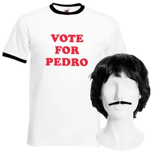 Pedro Costume for Adults – Vote for Pedro T-Shirt, Black Wig & Spiv Moustache for Halloween & Fancy Dress