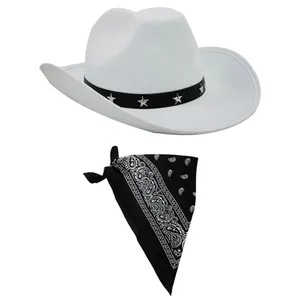 White Star Studded Cowboy Hat & Black Paisley Bandana