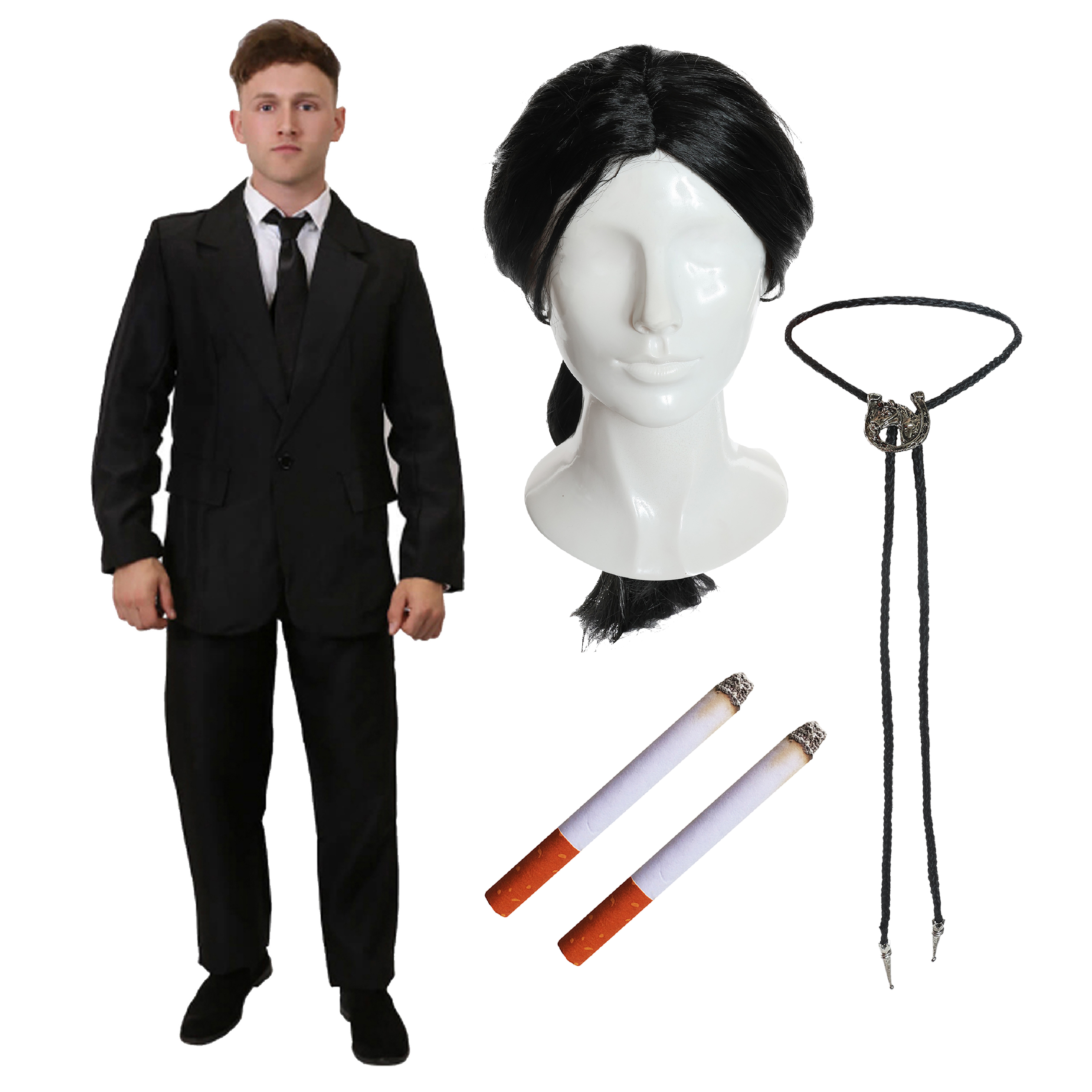 Vincent Vega Full Costume - Black Suit, Wig, Cigarettes and Tie