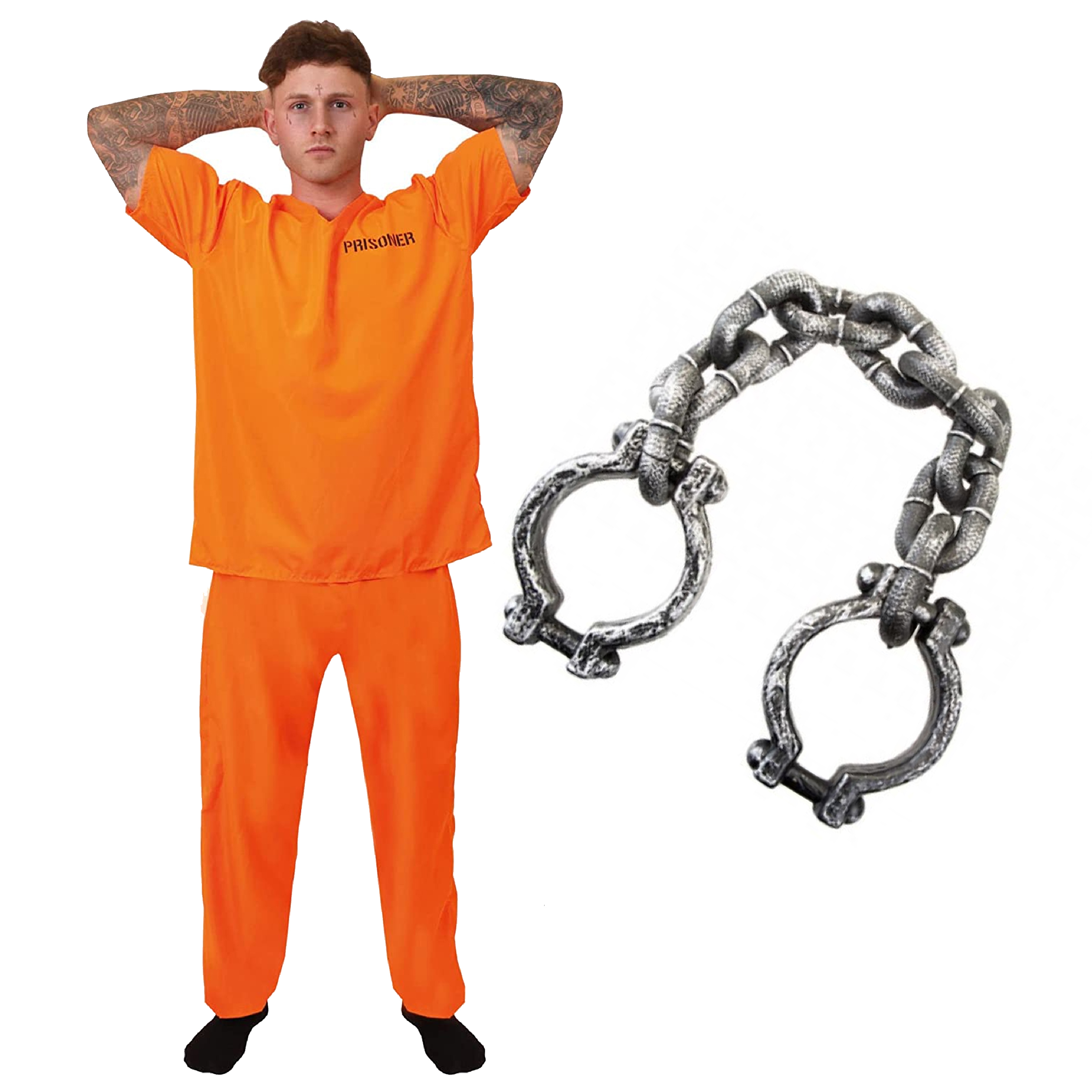 Mens Orange Prisoner Costume with Shackles