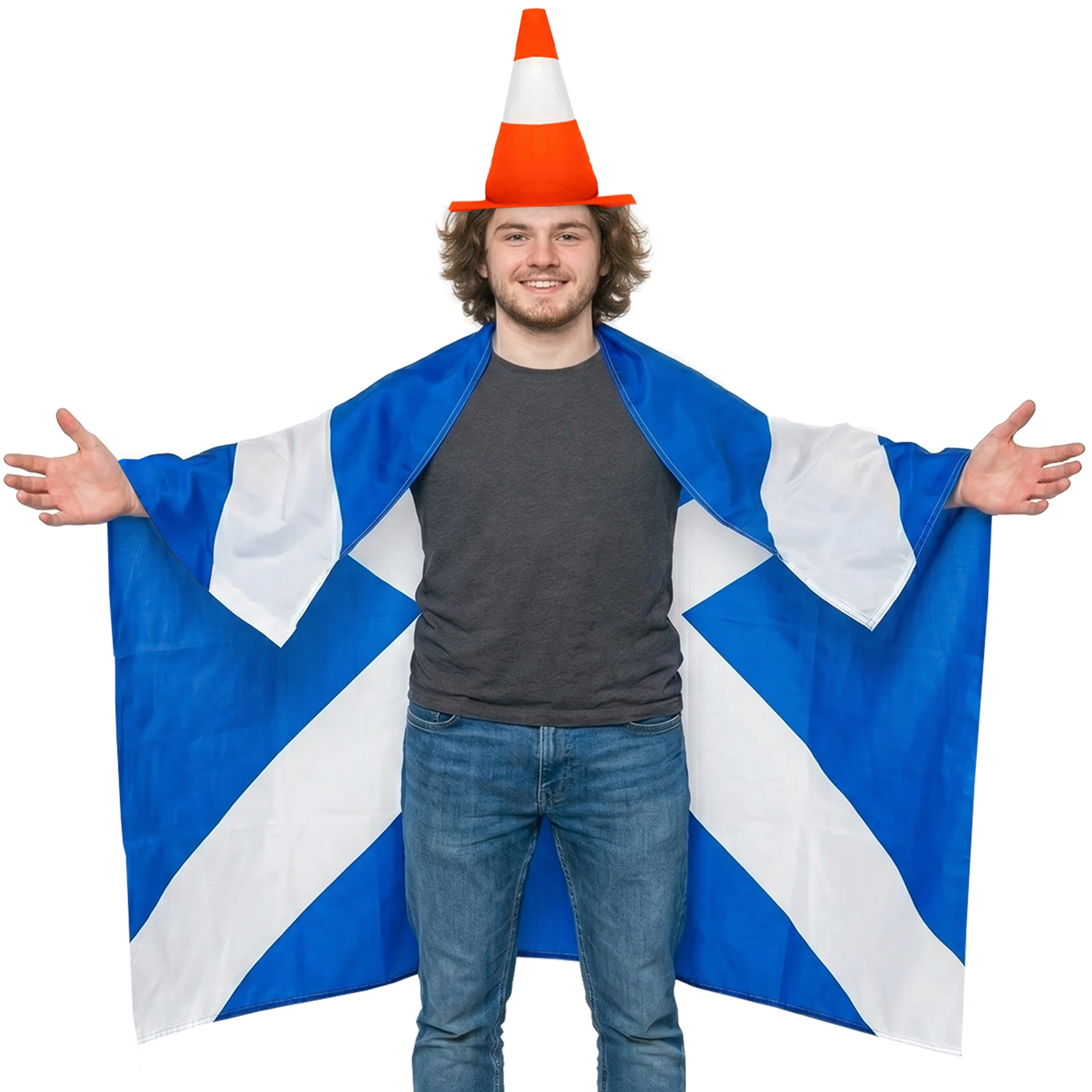 Adults Scotland Supporter Costume Set | 2 Pcs | Cone Hat & Flag Cape