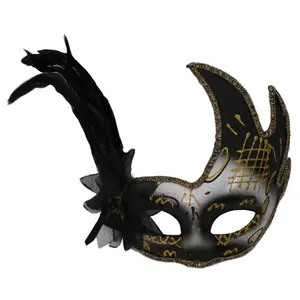 Black, White & Gold Masquerade Masks – Glitter Fancy Dress Costume Accessories with Rose & Feathers
