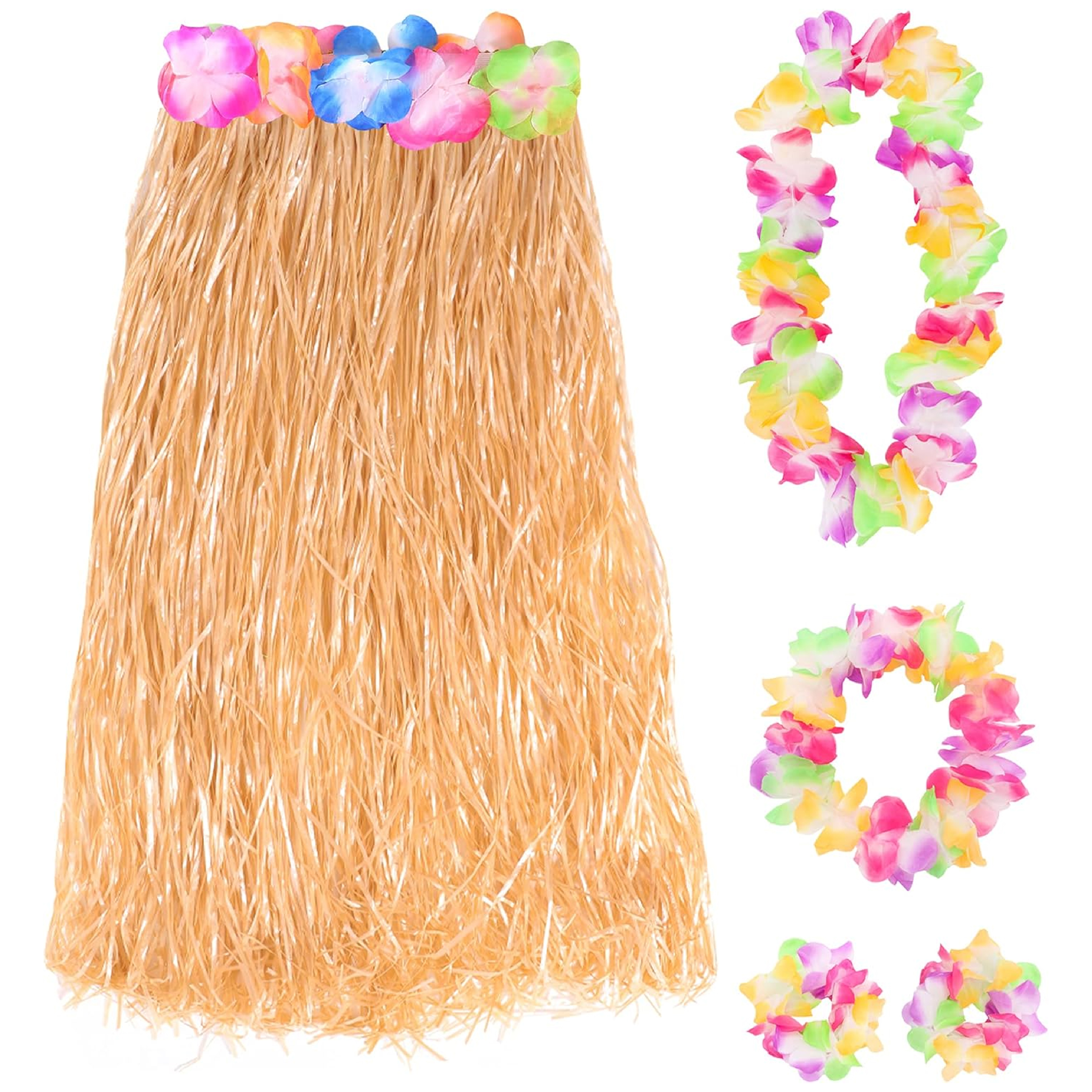 80cm Hawaiian Long Natural Hula Skirt & Lei