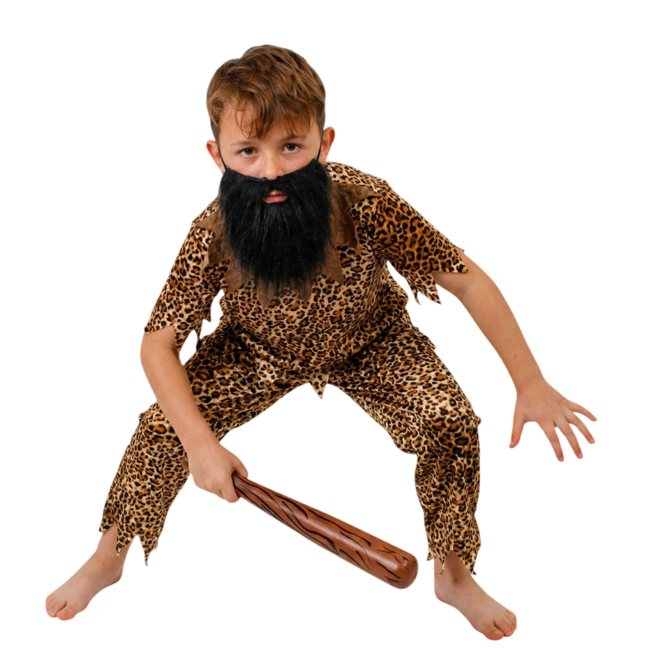 Kids Cave Dweller Costume | 4 Pcs | Top, Bottoms, Inflatable Club & Beard