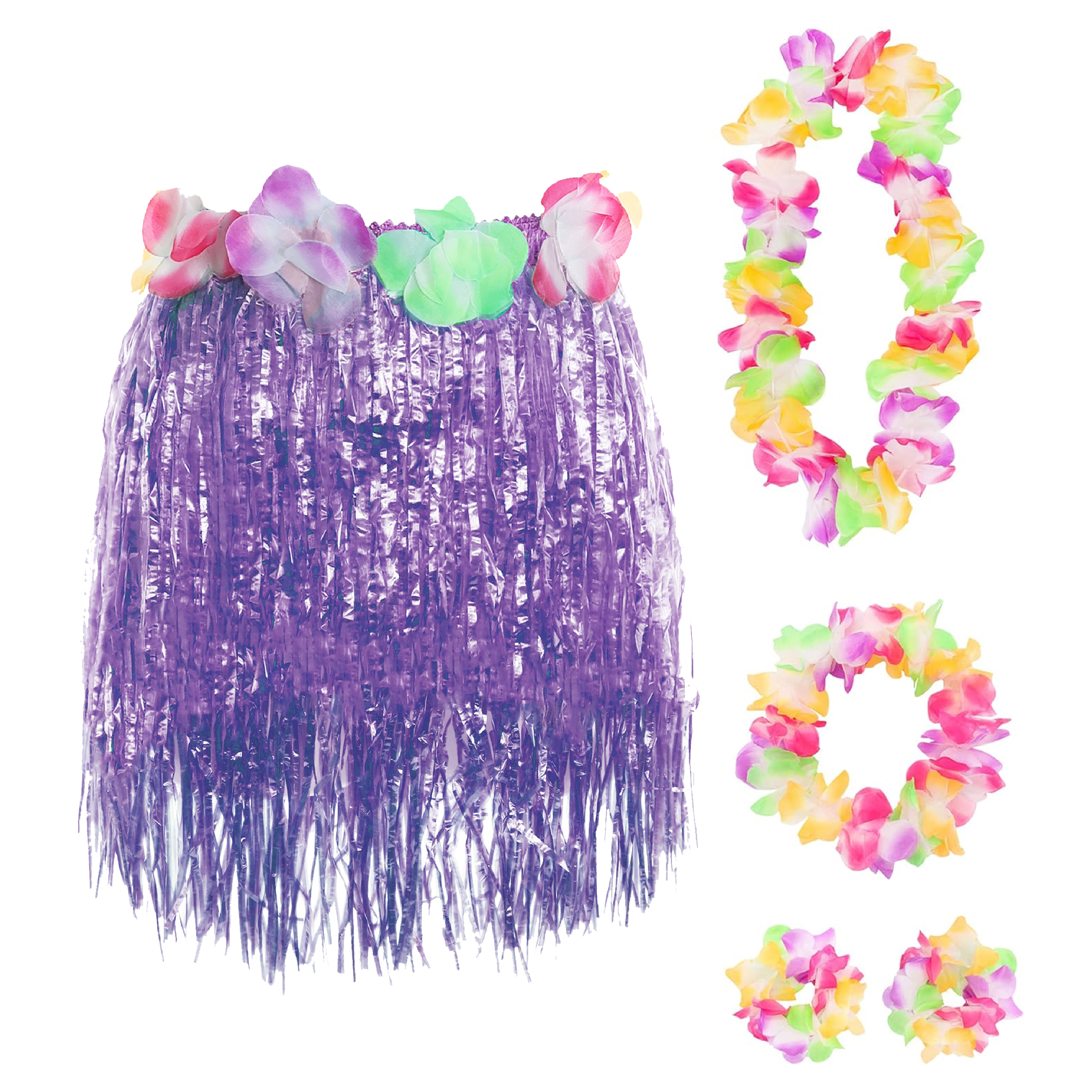 40cm Hawaiian Short Purple Hula Skirt & Lei