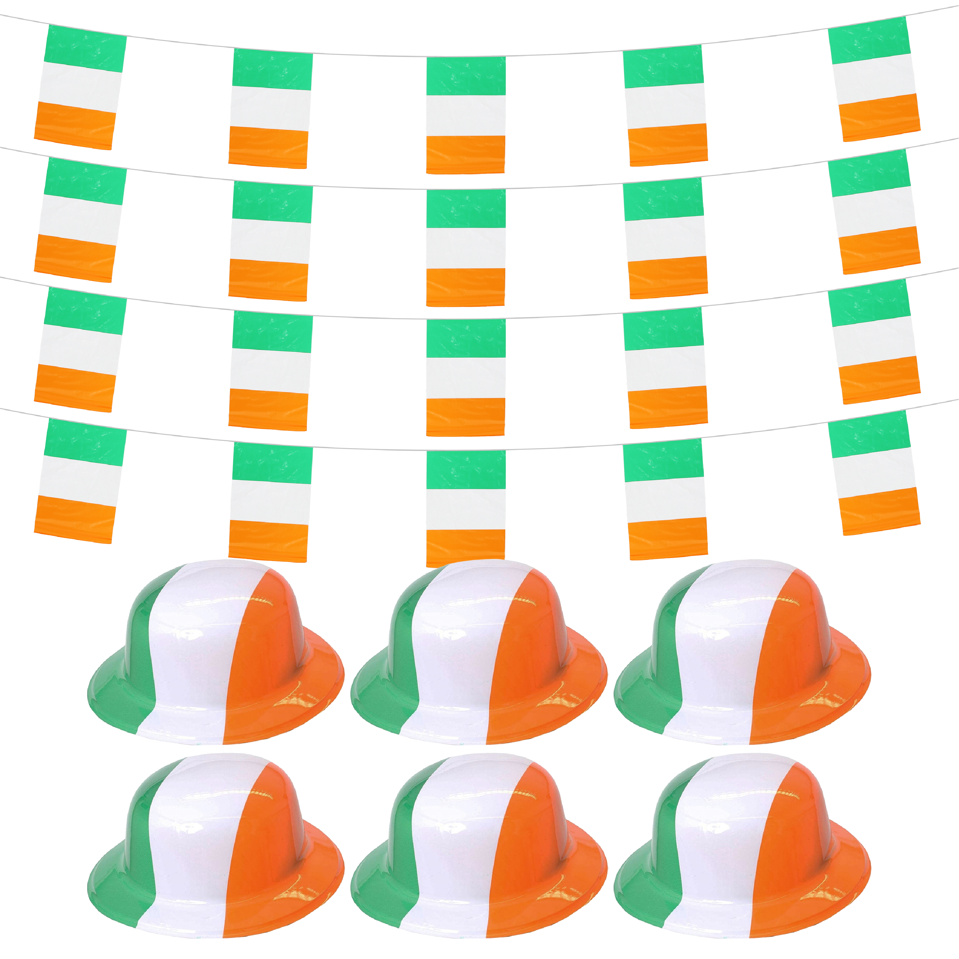 6x Irish Flag Bowler Hat & Bunting