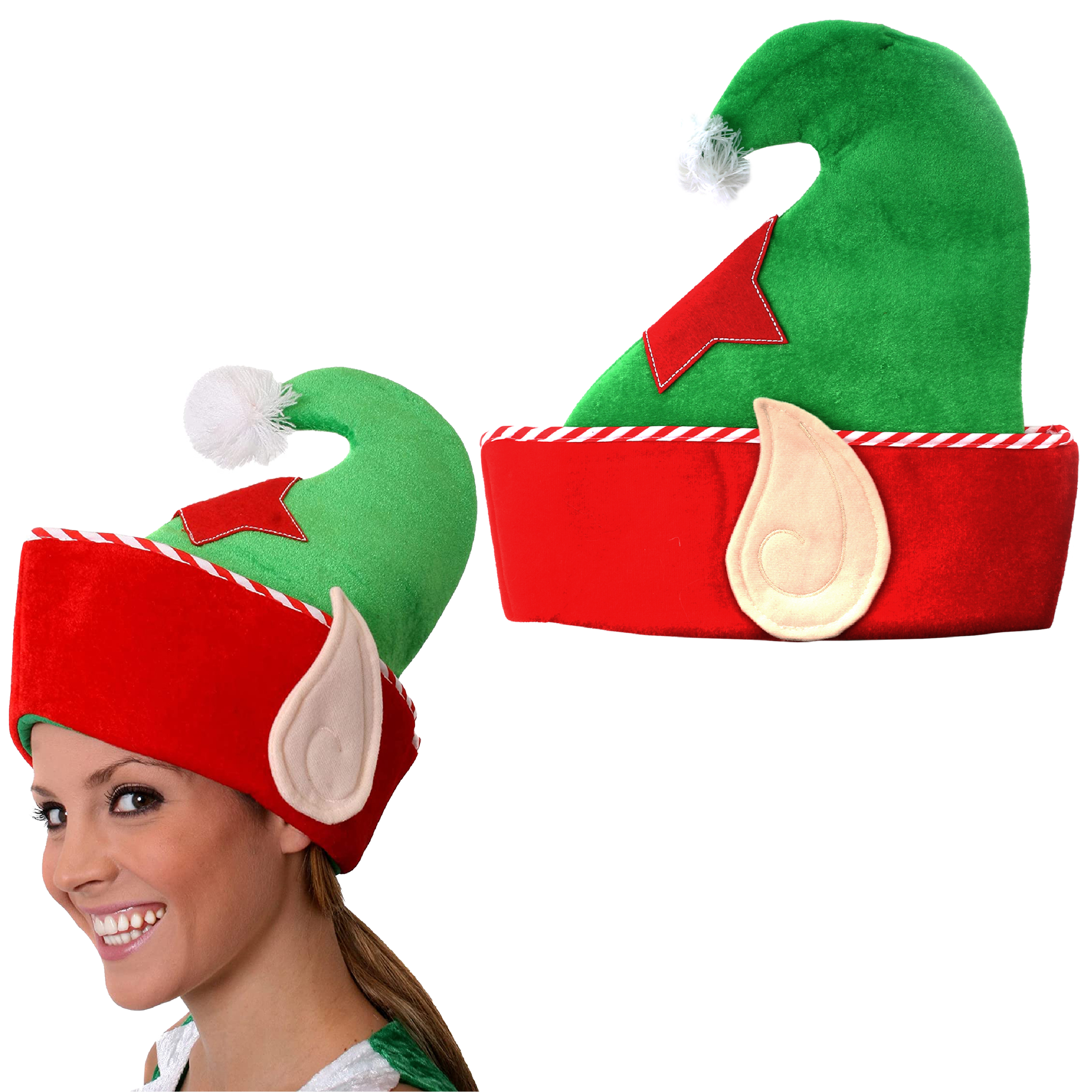 Red and Green Elf Hat with Ears
