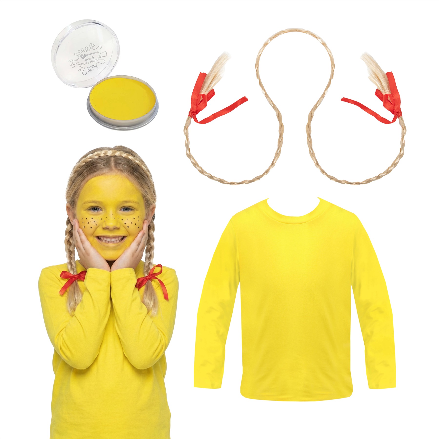 Girls Sunshine Costume | 3 Pcs | T-Shirt, Plaits & Face Paint