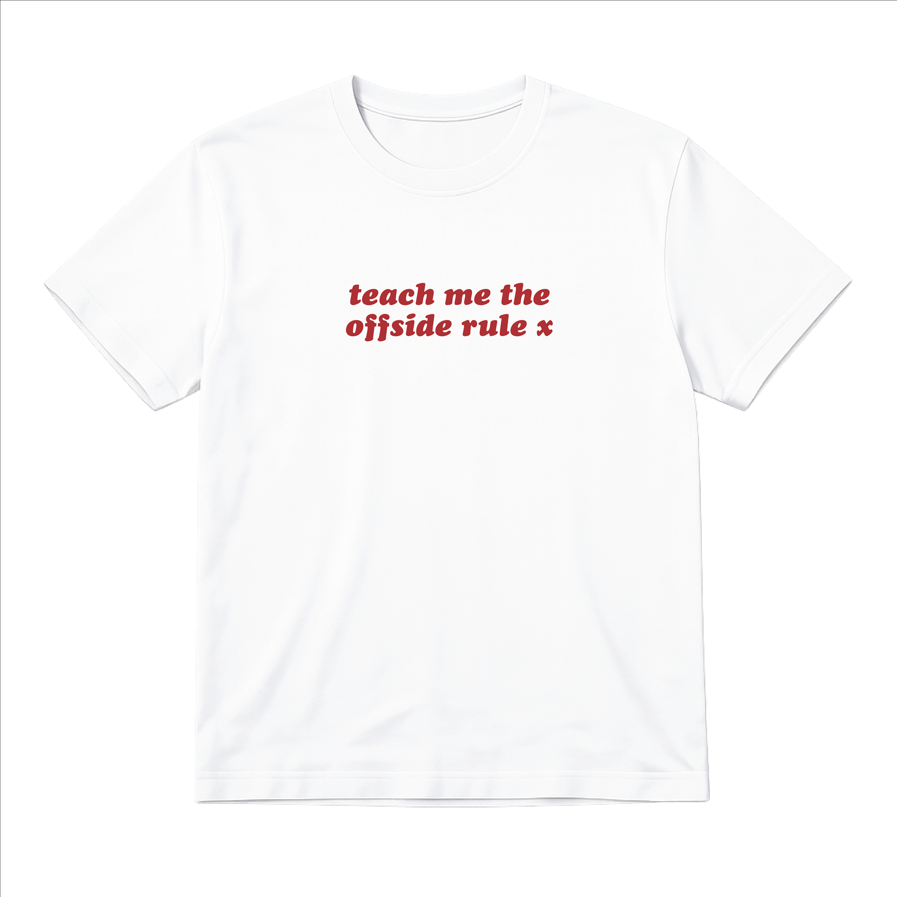 Ladies “Teach Me the Offside Rule” Baby Tee | Women’s Funny Football Supporter Tee | White Slogan Top