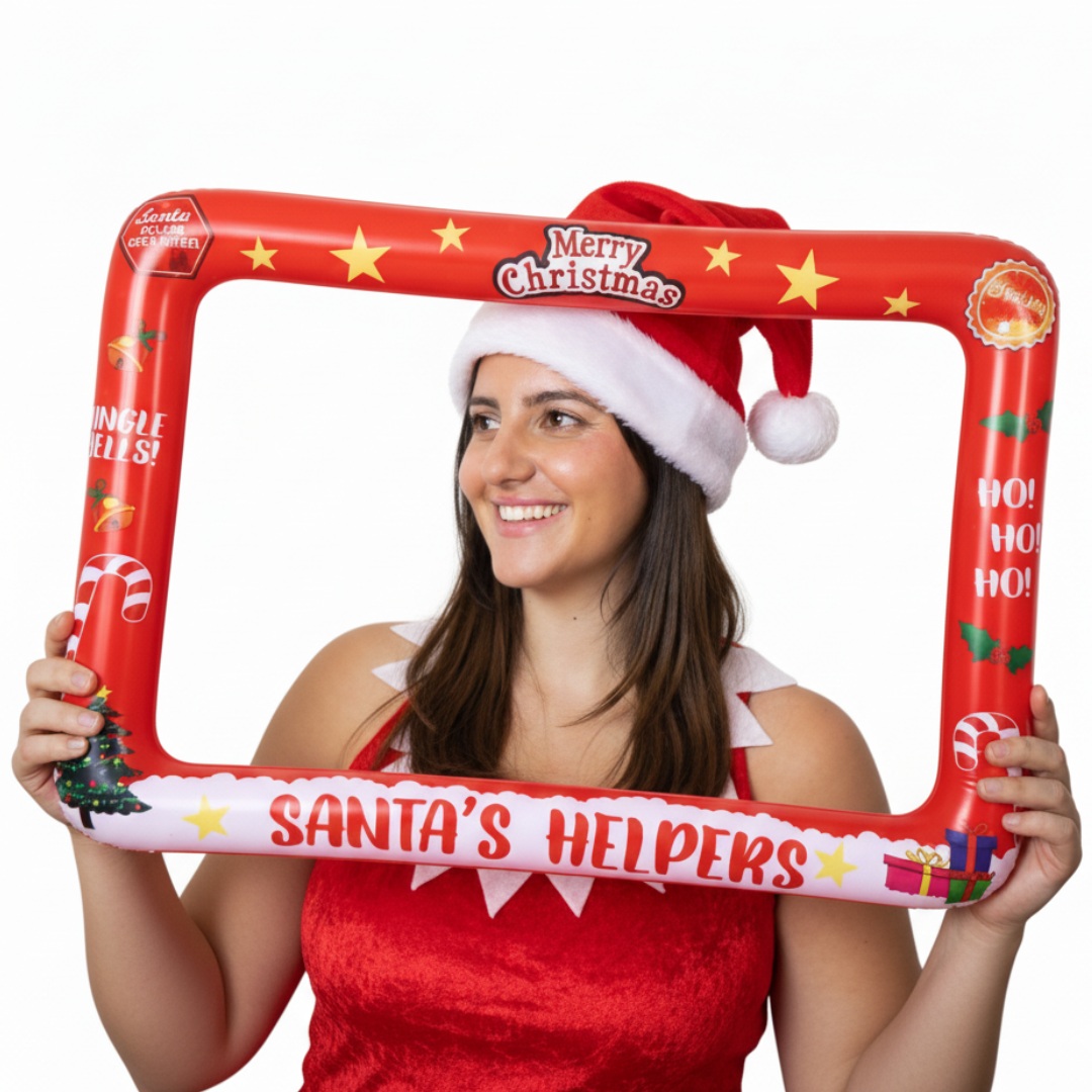 Red Inflatable Christmas Photo Frame & Santa Hat | 80 x 60cm