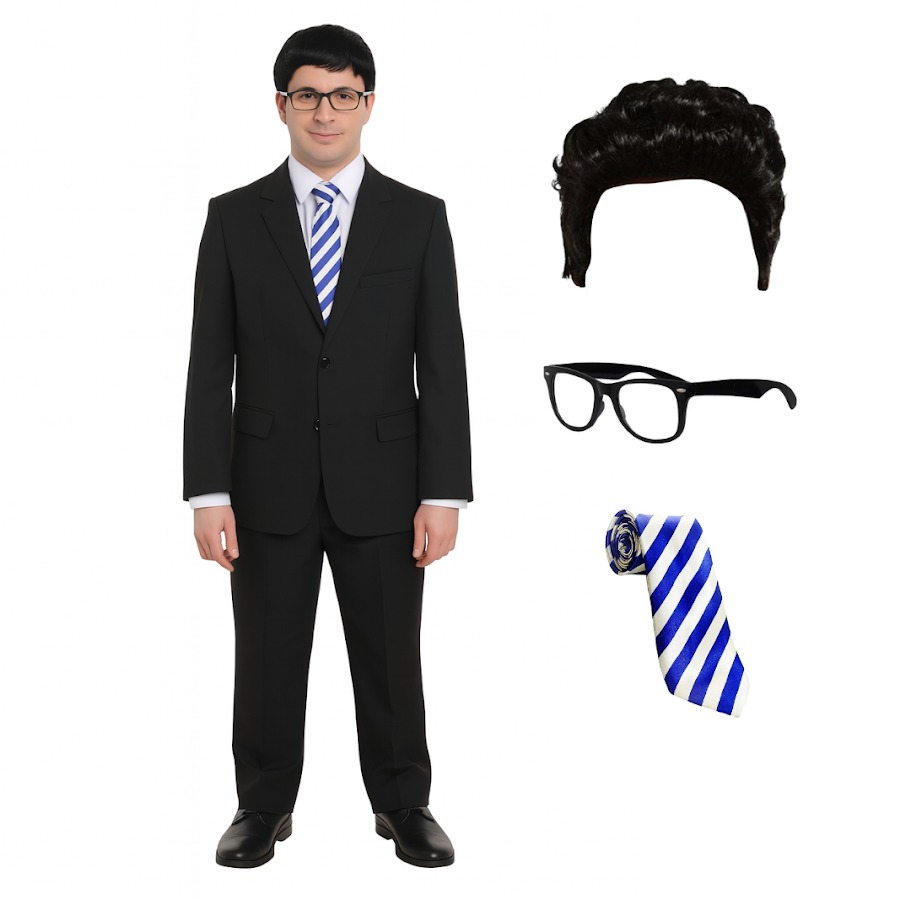 Adults Will Costume Set | 4 Pcs | Suit, Wig, Glasses & Blue Tie