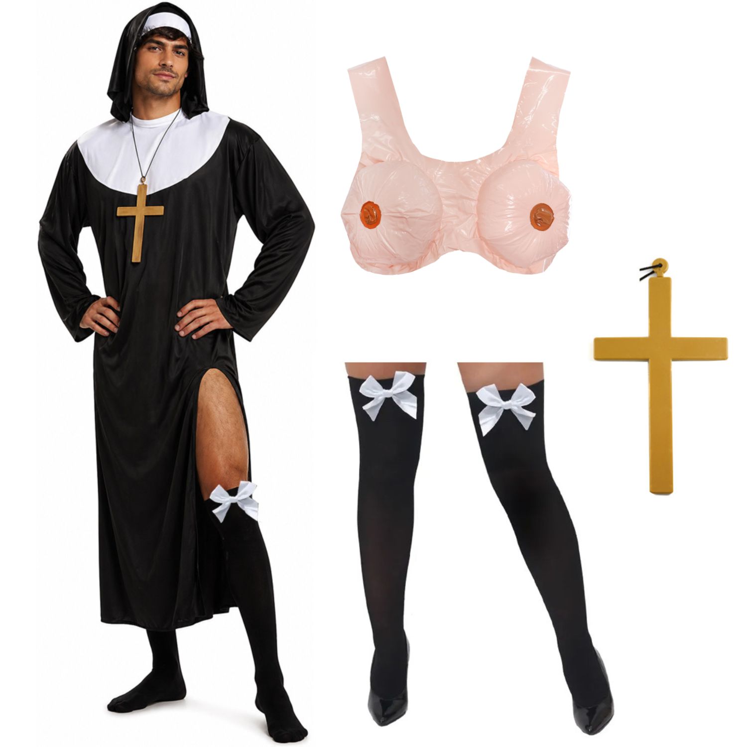 Men's Sexy Stag Nun Costume | Choose Accessories