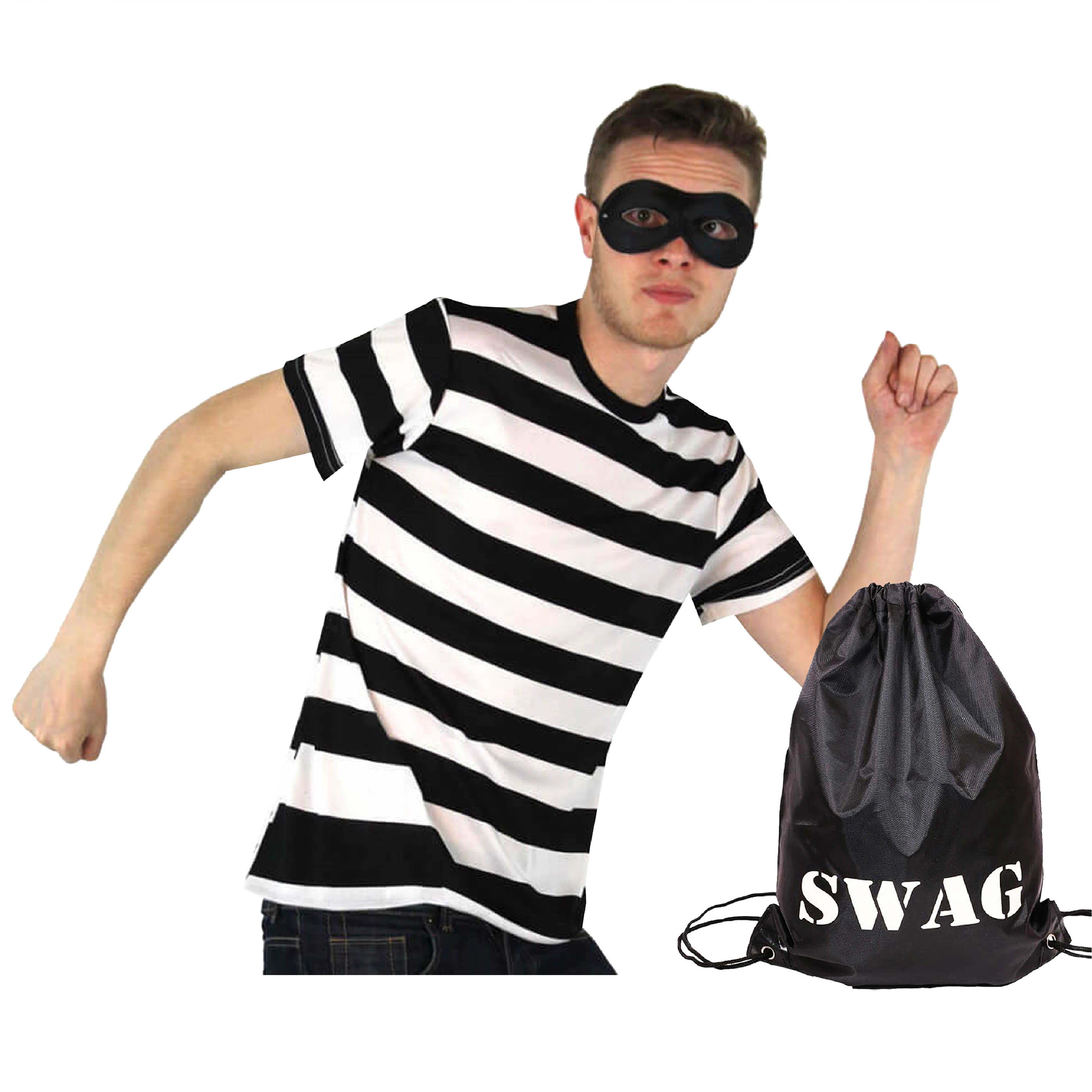 Men's Storybook Burglar Costume - Short Sleeve Top, Mask & Swag Bag
