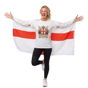 Ladies St George’s Day T-Shirt with Face Paint & England Flag Cape | Women’s Patriotic Supporter Outfit | Red & White Celebration Top