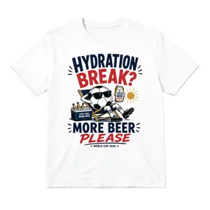Adults Hydration Break Football T-Shirt | Men's & Women's Funny England Supporter Tee | White "Hydration Break, More Beer Please" Beer Graphic Top