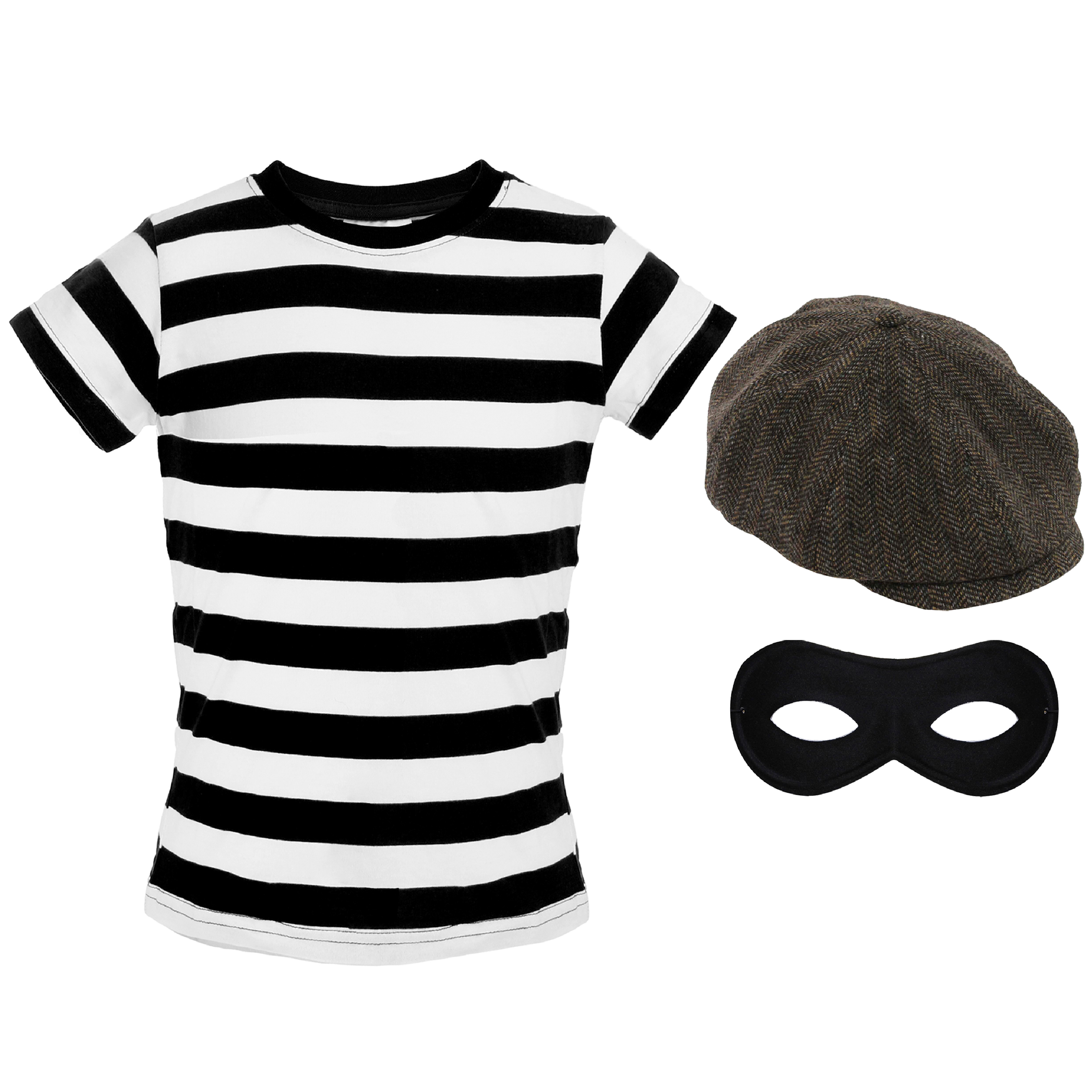 Child's Storybook Burglar Costume - Short Sleeve Top, Brown Hat & Mask