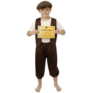 Boys Poor Golden Ticket Winner Costume | 5 Pcs | Top, Waistcoat, Trousers, Flat Cap & Golden Ticket