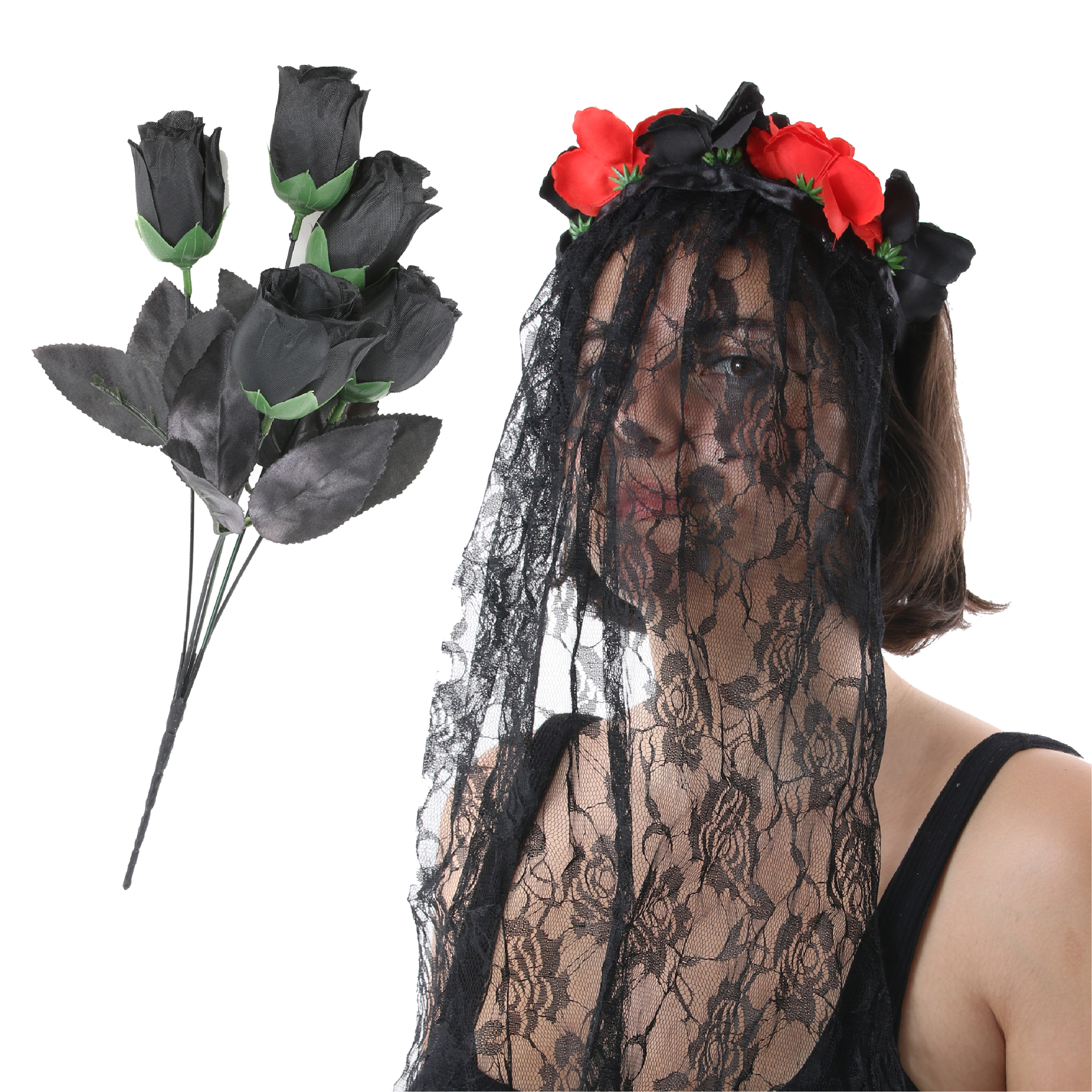 Day of the Dead Bride Set - Veil & Bouquet