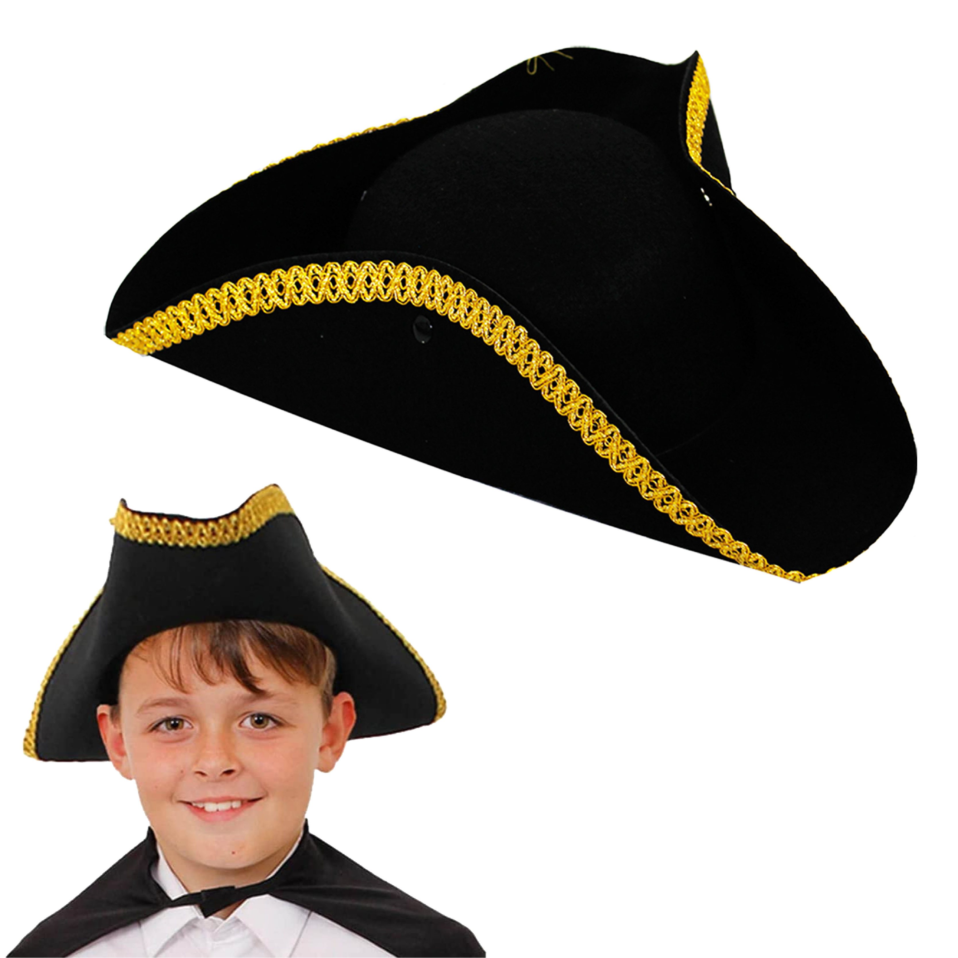 Childs Tricorn Hat with Gold Trim