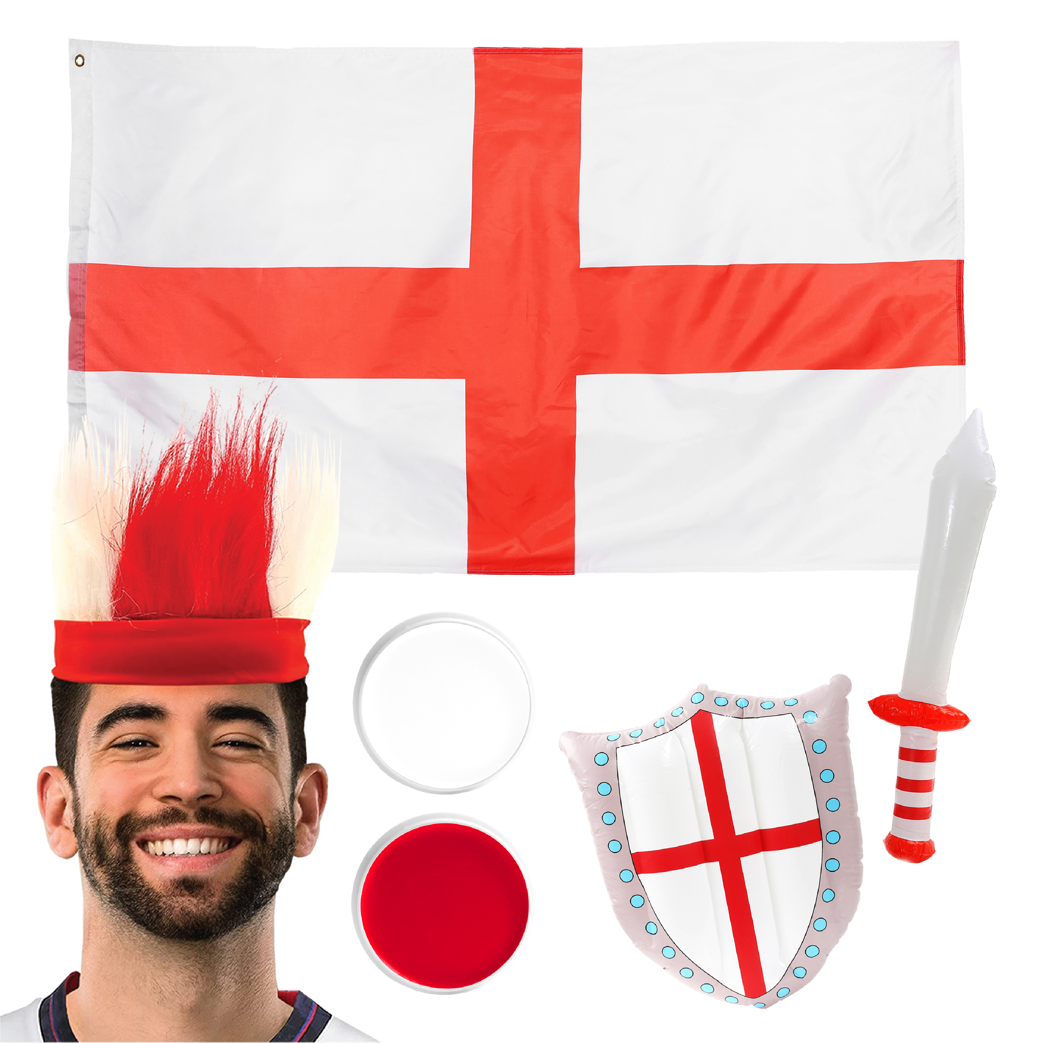 England Supporters Set - Flag, Headband, Face Paint, Inflatable Sword & Shield