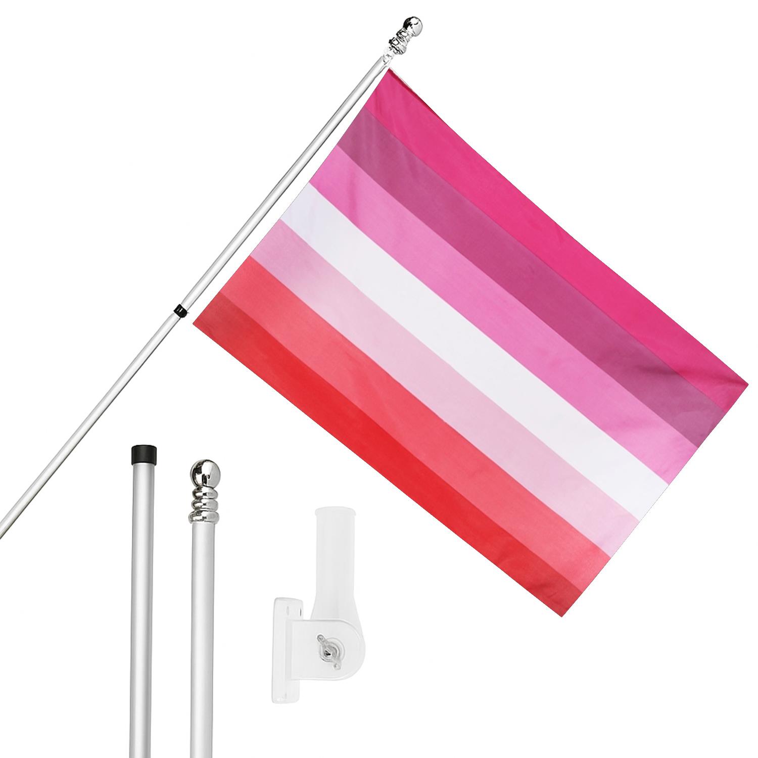 Large 5ft X 3ft Lesbian Flag with 6ft Pole & Wall Bracket