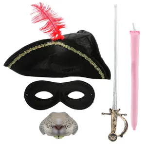 Childs Highway Rodent Accessory Set | 5 Pcs | Feather Tricorn Hat, Nose, Mask, Sword & Tail