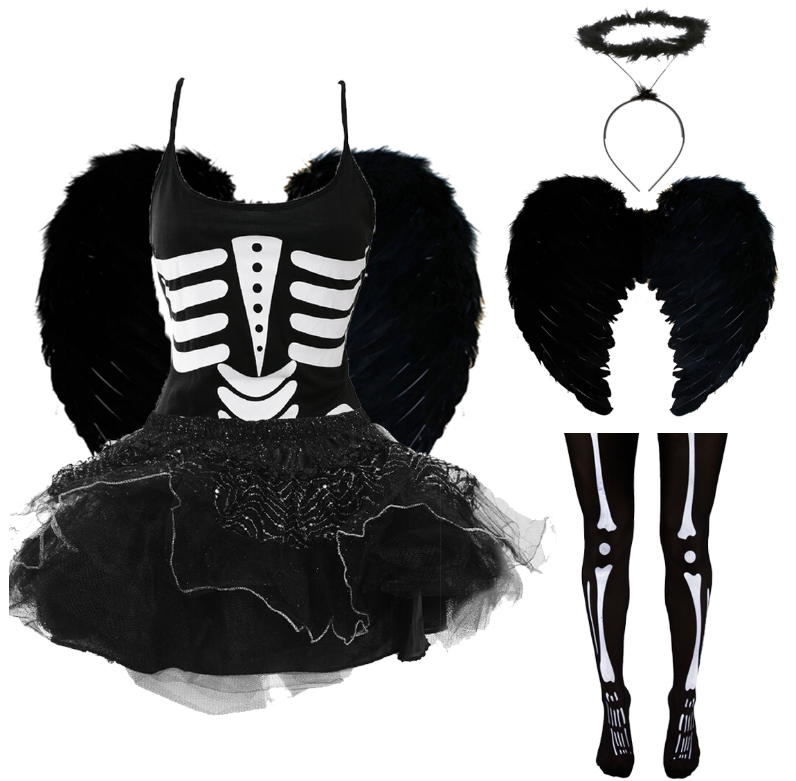 Ladies Dark Skeleton Angel Costume