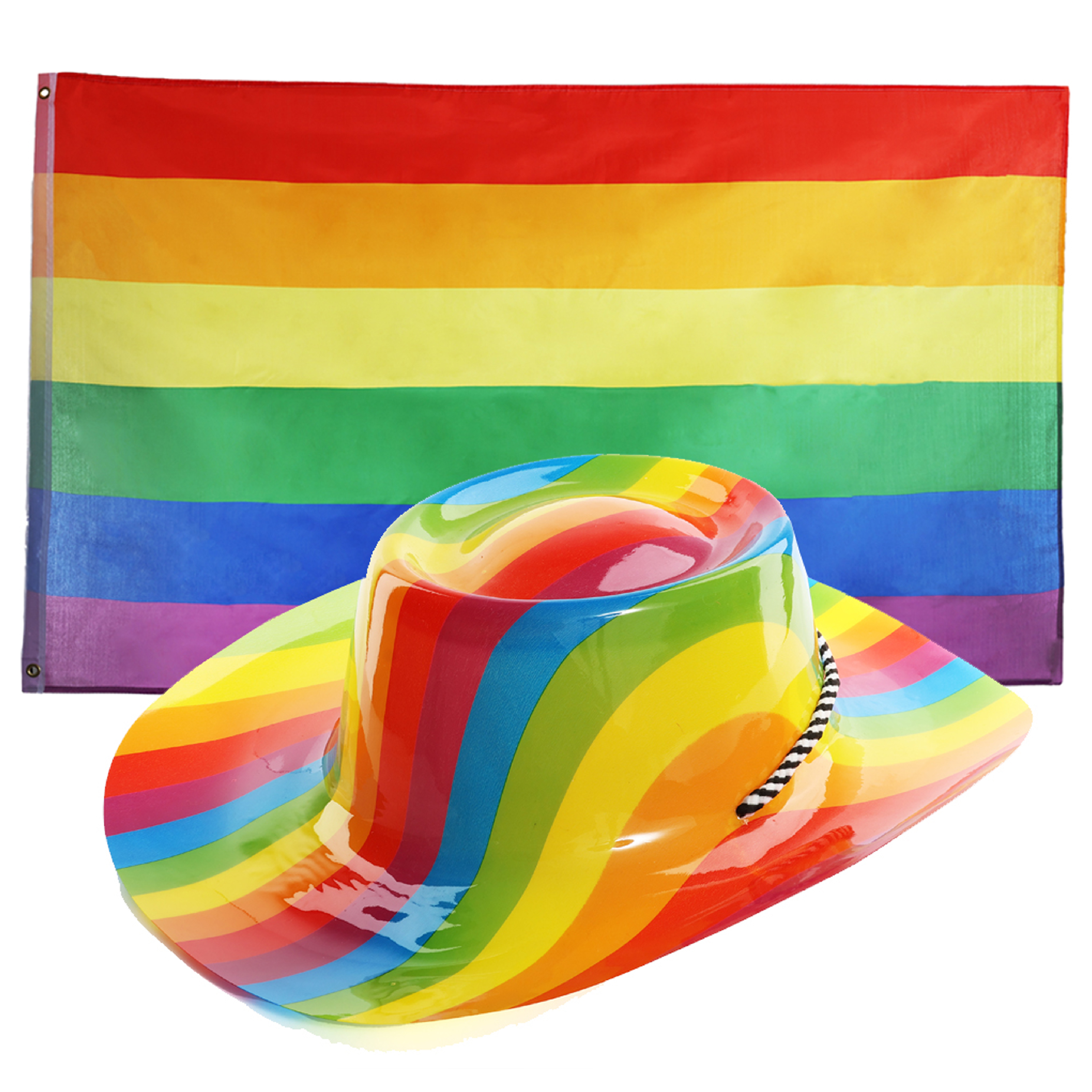 Pride Set - 5ft X 3ft Flag & Plastic Cowboy Hat