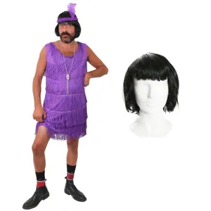 Men's Purple Flapper Stag Do Costume with Wig