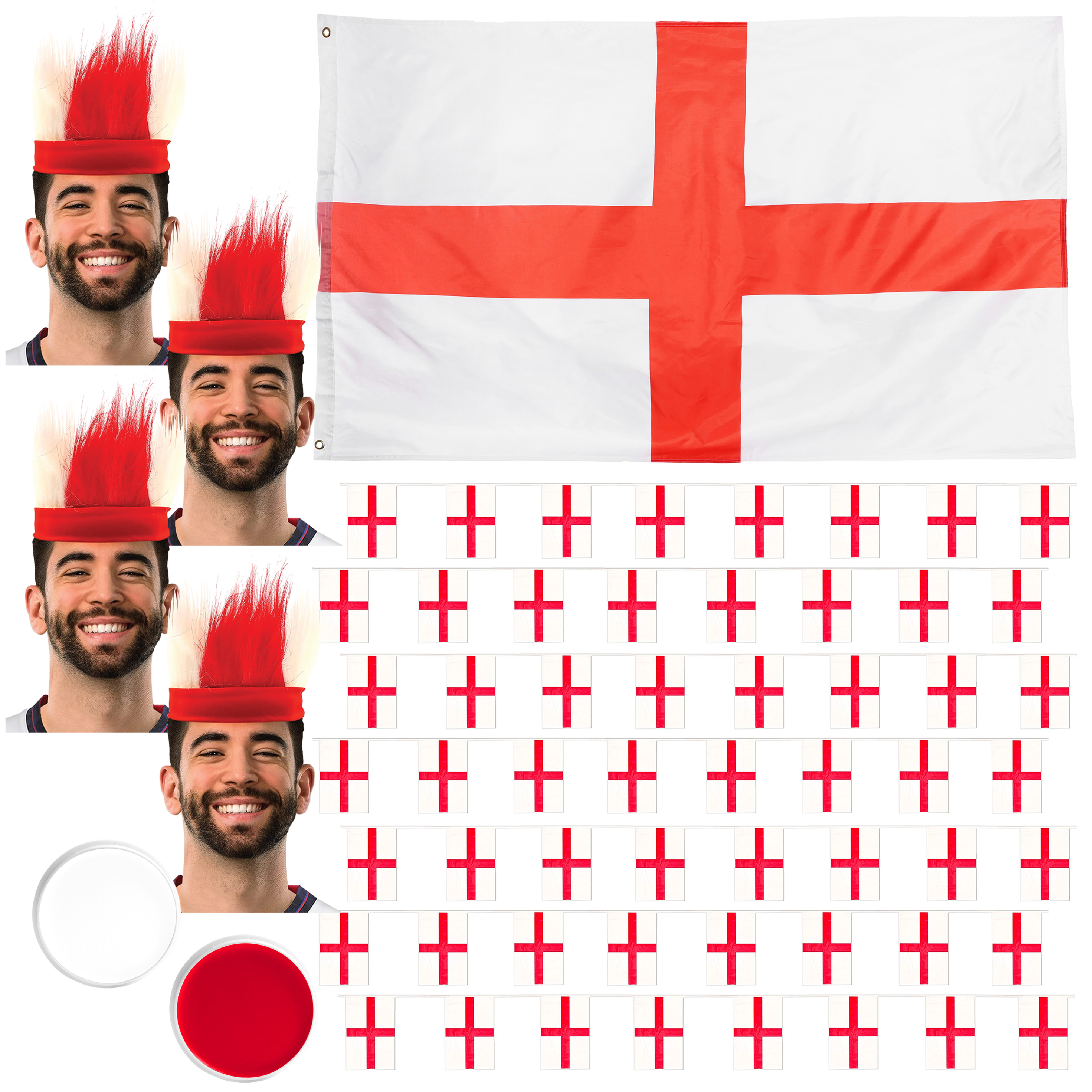 England Supporters Headbands, Bunting, 5ft x 3ft Flag & Face Paint