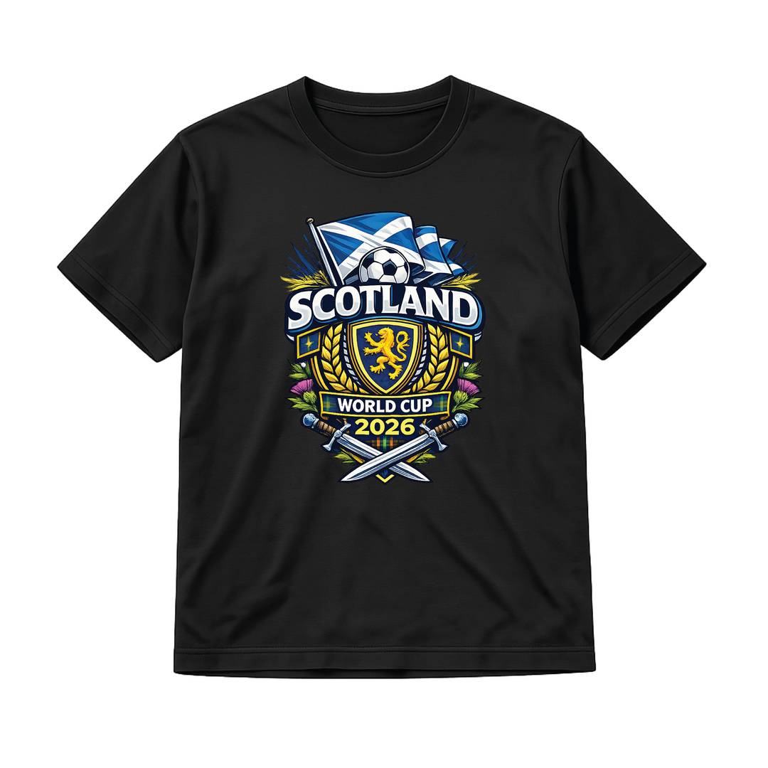 Adults Scotland Football Supporter T-Shirt | Black T-shirt with Graphic