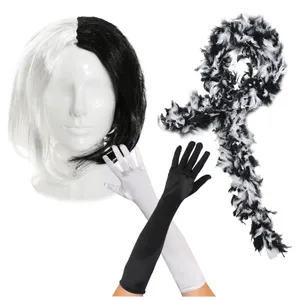 Evil Dog Lady Accessory Set - Bob Wig, Gloves & Feather Boa