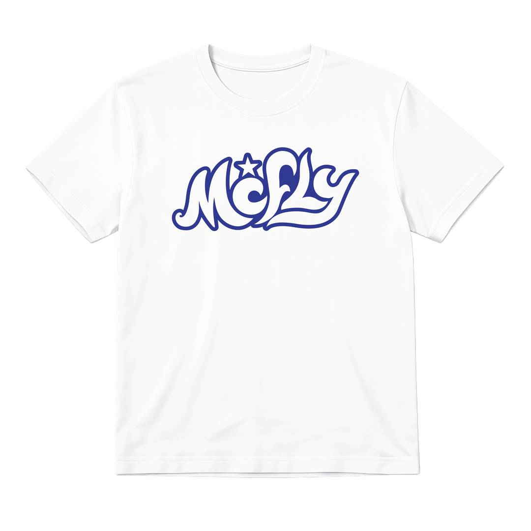 Ladies Pop Rock-Inspired Baby Tee | White Graphic T-Shirt | Blue Star Print | 100% Cotton