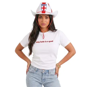 Women’s Baby Tee & England Flag Cowboy Hat - “Any Hole is a Goal” Football Slogan Top