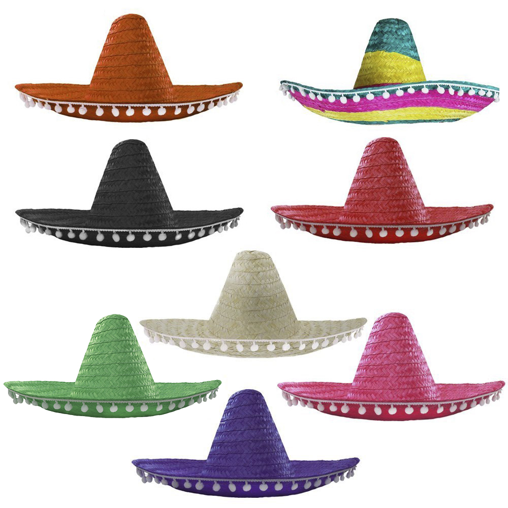 48 Party Pack of Mexican Sombrero with Pom Pom Edging