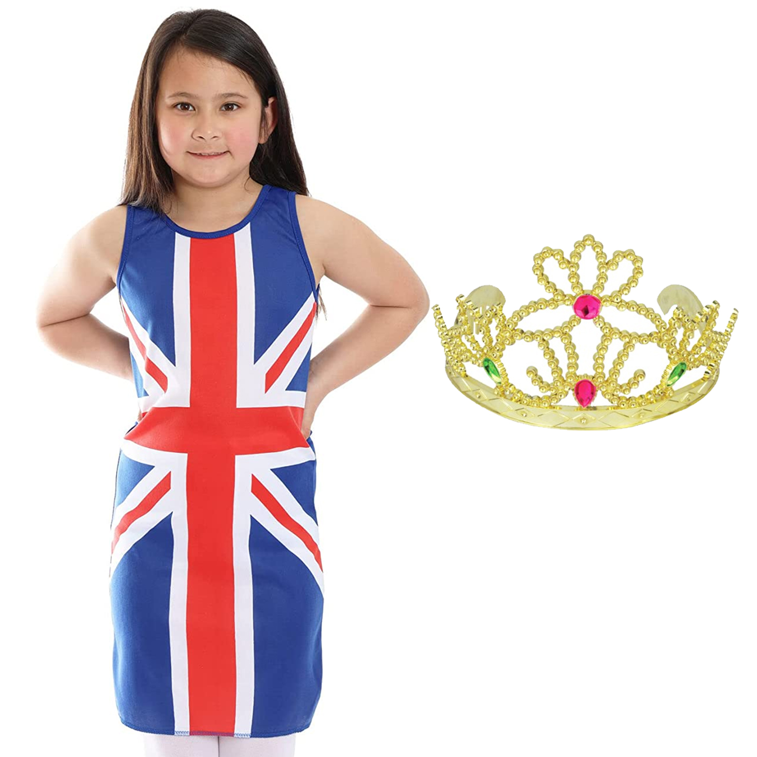 Childs Union Jack Dress With Tiara