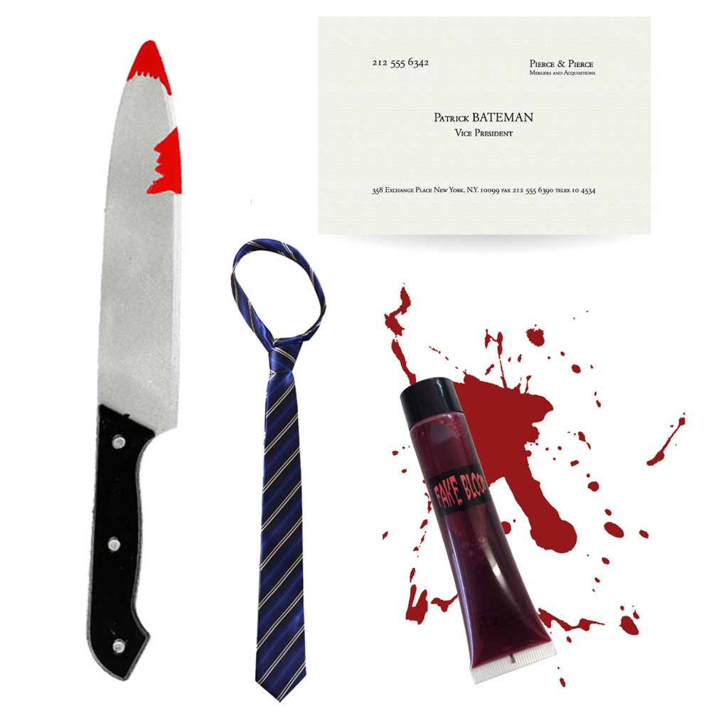 Patrick Bateman Accessory Set | 4 Pcs | Knife, Blue Tie, Blood & Business Card