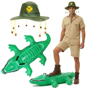 Adults Australian Explorer Costume | 4 Pcs | Shirt, Shorts, Kangaroo Cork Hat & Inflatable Crocodile
