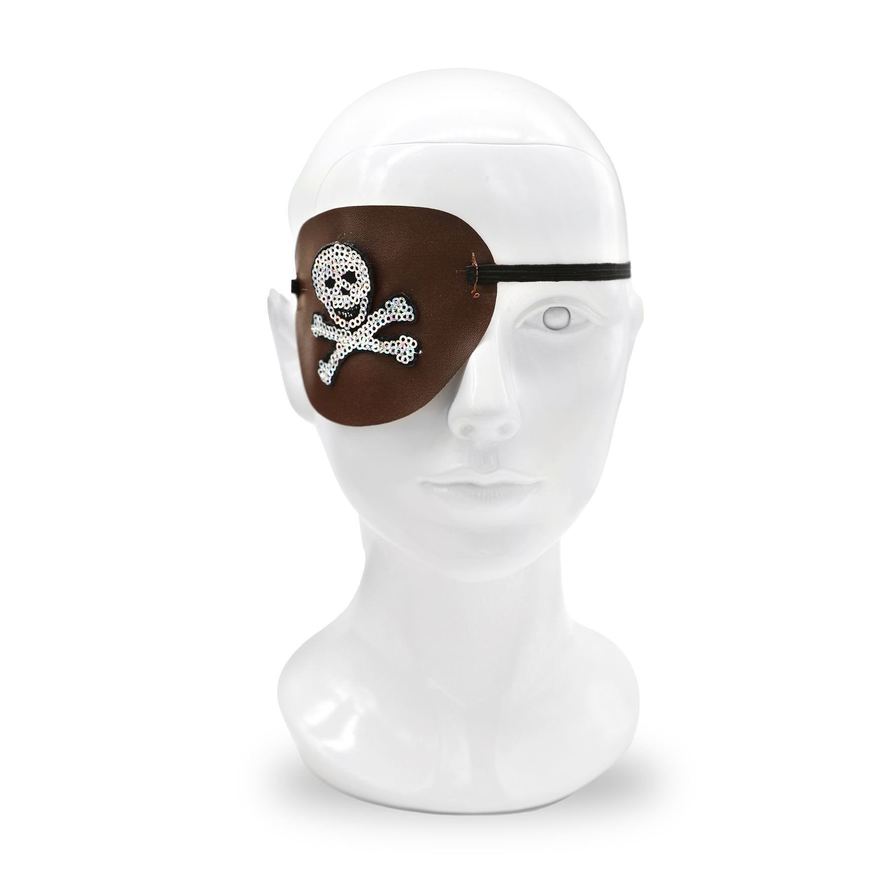 Sequined Brown Pirate Eye Patch with Skull Design – Perfect for Pirate Costumes, Parties, and Halloween