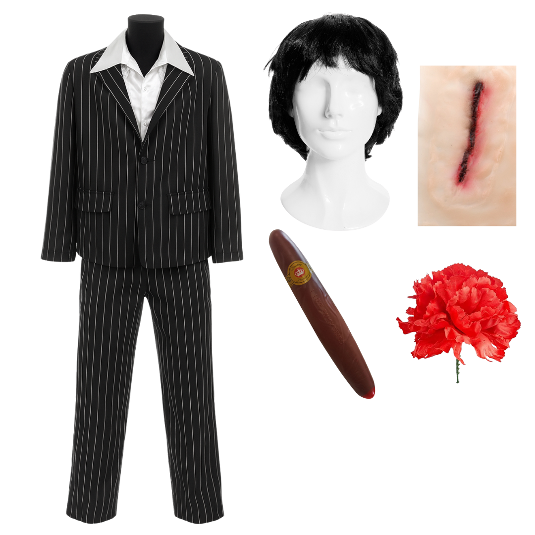 Men's Mafia Boss Costume | 6 Pcs | Suit, Shirt, Wig, Cigar, Carnation & Fake Scar