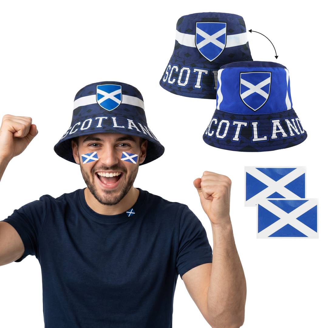 Scottish Supporter Set | 2 Pcs | Reversible Bucket Hat & Temporary Tattoos