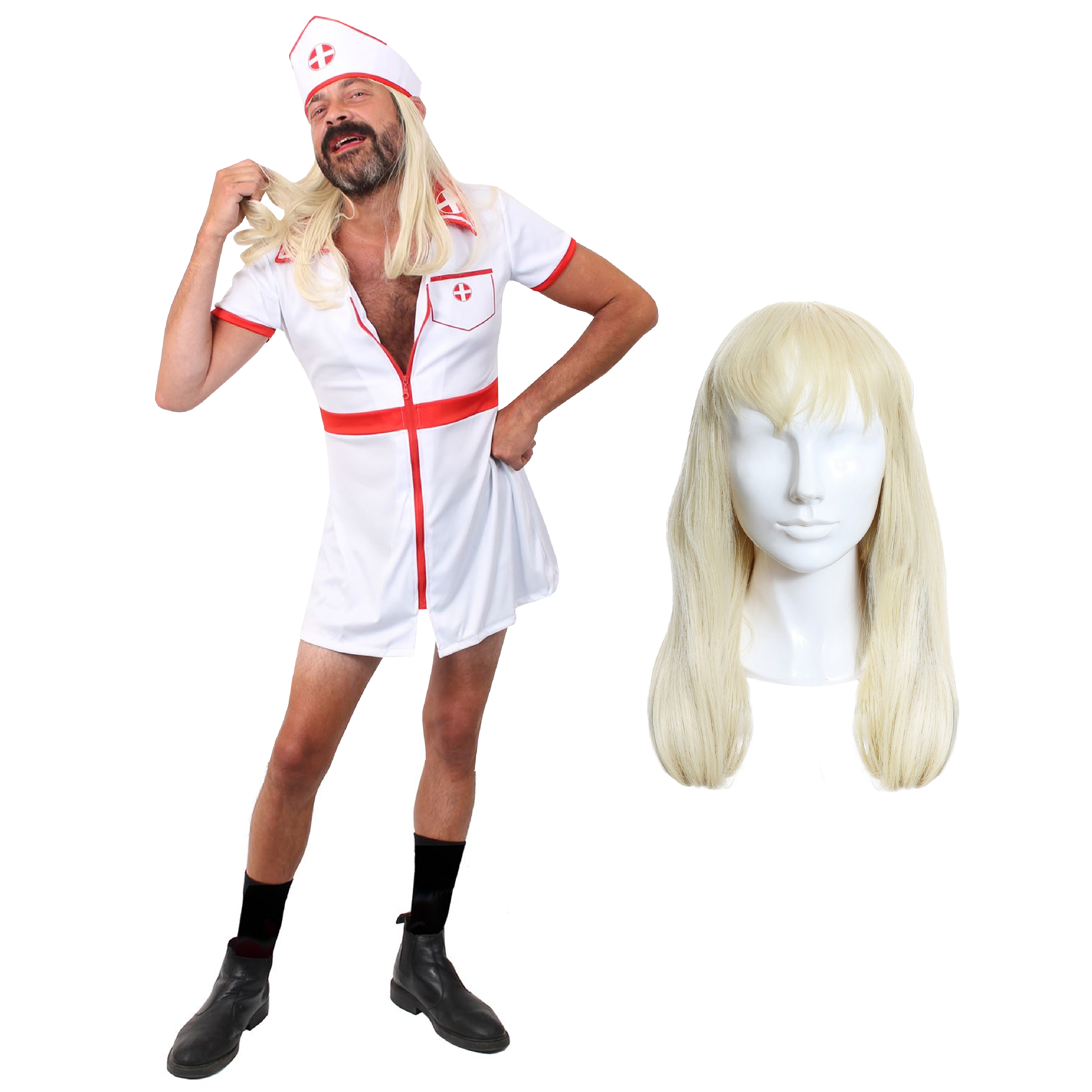 Mens Nurse Stag Do Costume with Wig