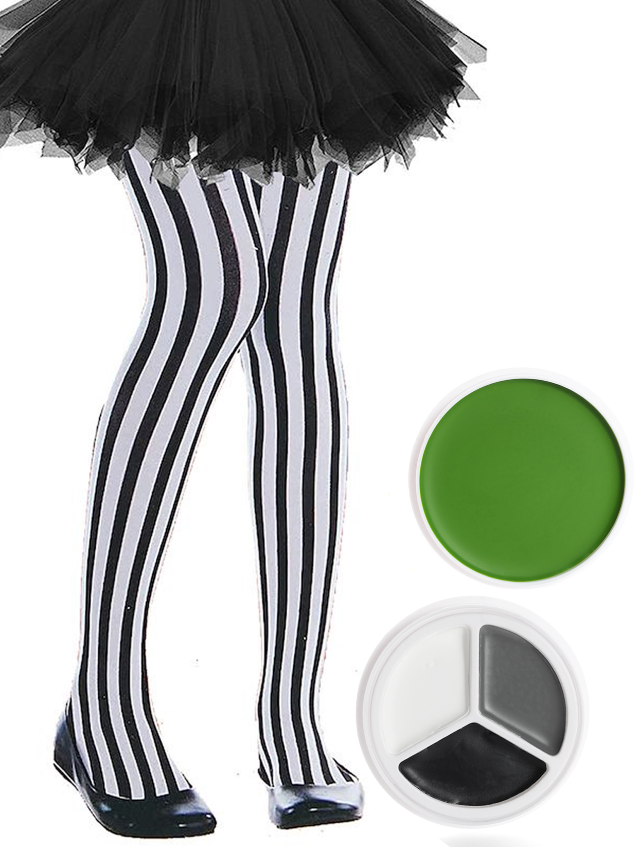 Girls Black and White Striped Tights & Face Paint