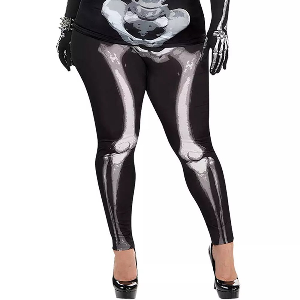 Ladies Plus Size Skeleton Leggings - Halloween Fancy Dress Costume Accessory