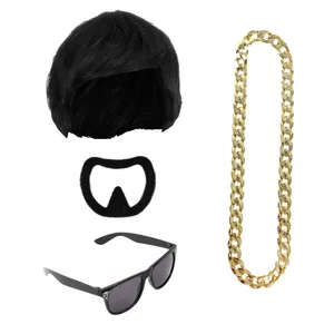 Ibiza Final Boss Costume Accessory Set | 4 Pcs | Wig, Chain, Black Sunglasses & Goatee