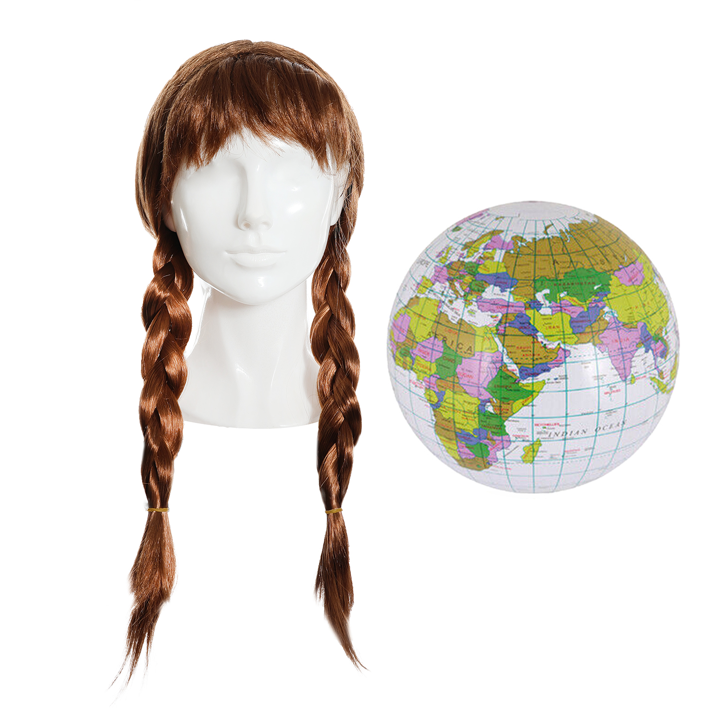 Ladies Greta Accessory Set | 2 Pcs | Wig & Inflatable Globe