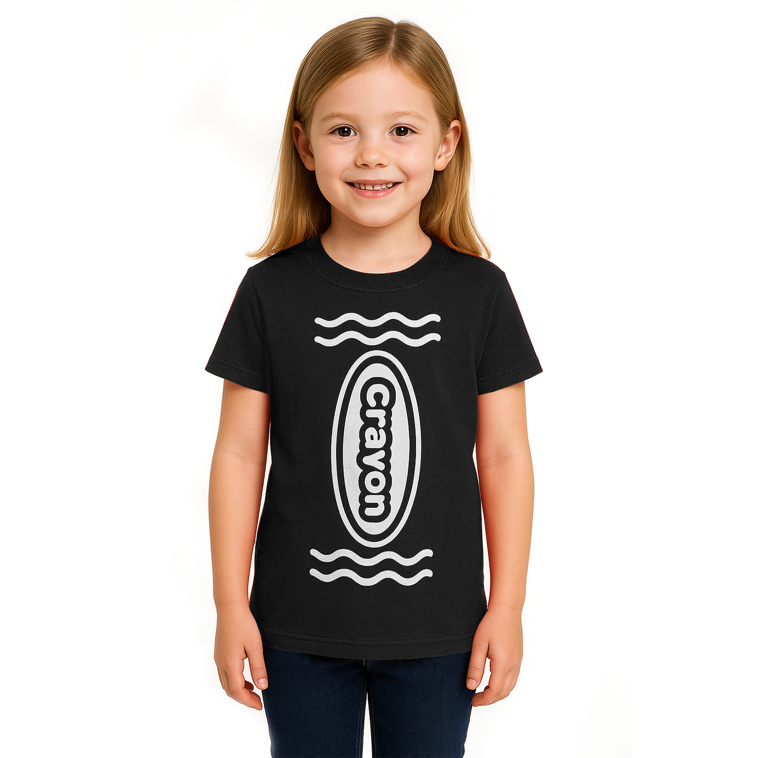Girl's Black Crayon T-Shirt – Fun Kids Costume Top for Parties, Dress-Up & School Events