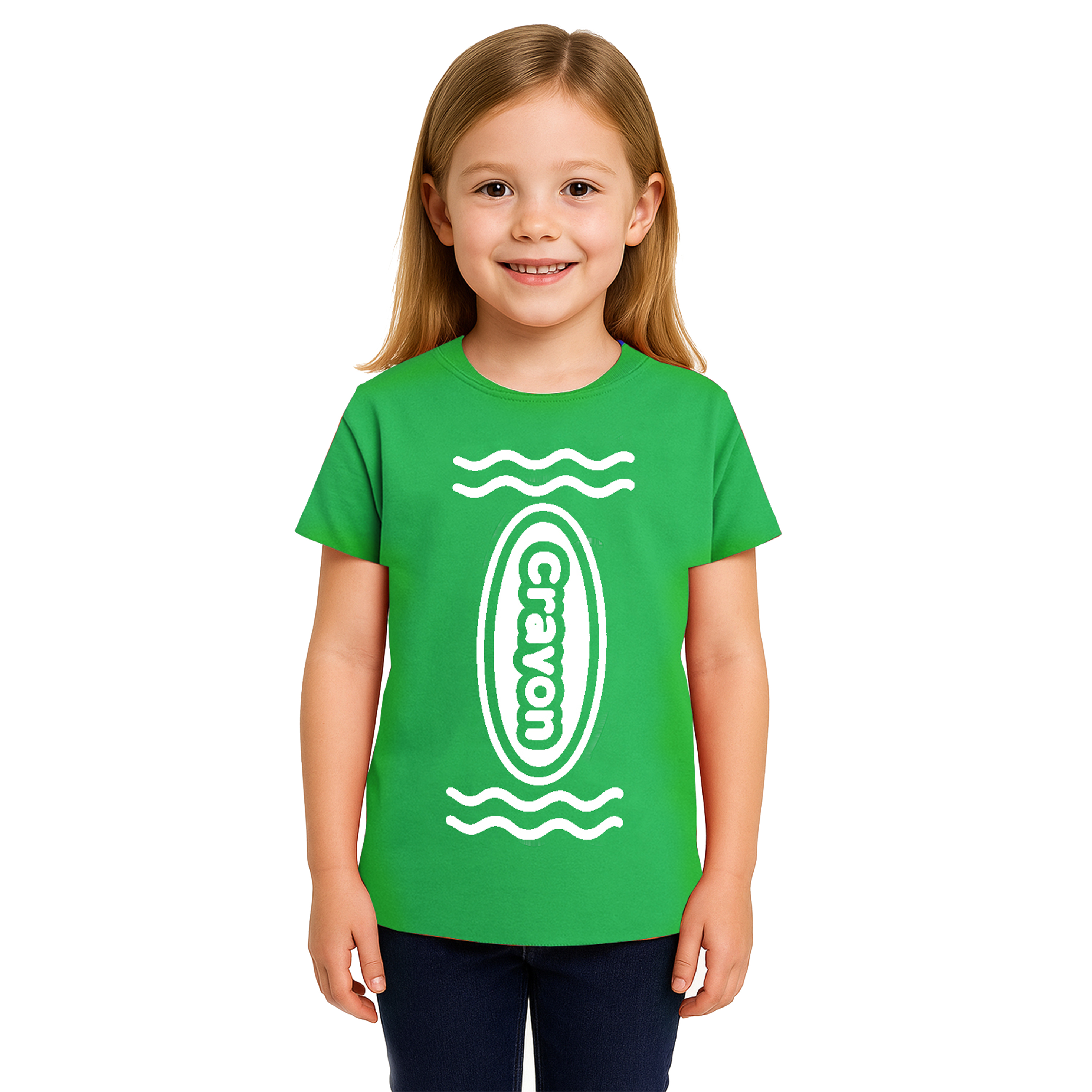 Girl's Green Crayon T-Shirt – Fun Kids Costume Top for Parties, Dress-Up & School Events
