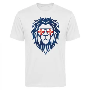 Adults White England Lion Face T-Shirt | Football Supporter Shirt | St George’s Day & Celebration Tee